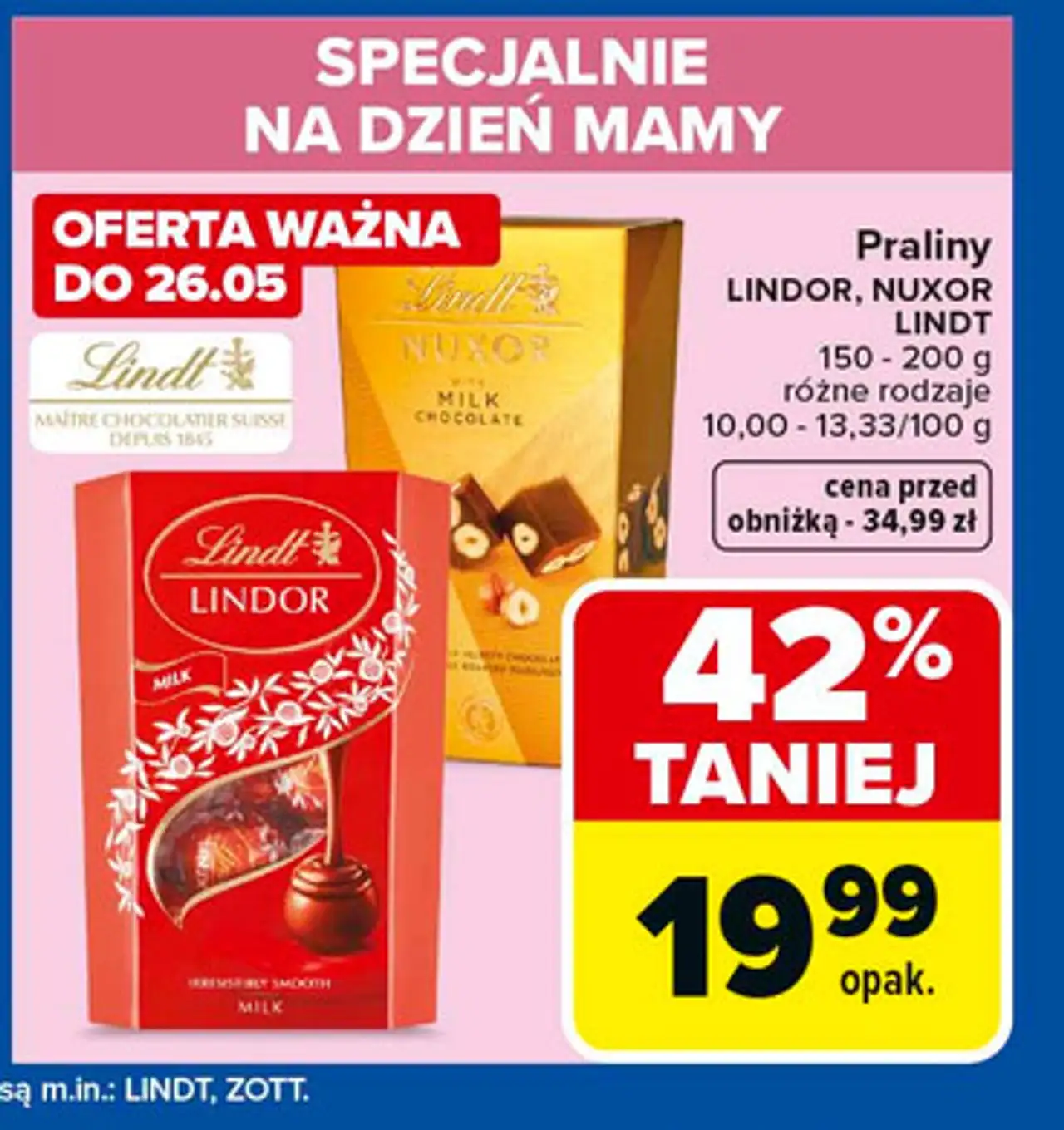 Praliny LINDOR, NUXOR LINDT 150 - 200 g różne rodzaje