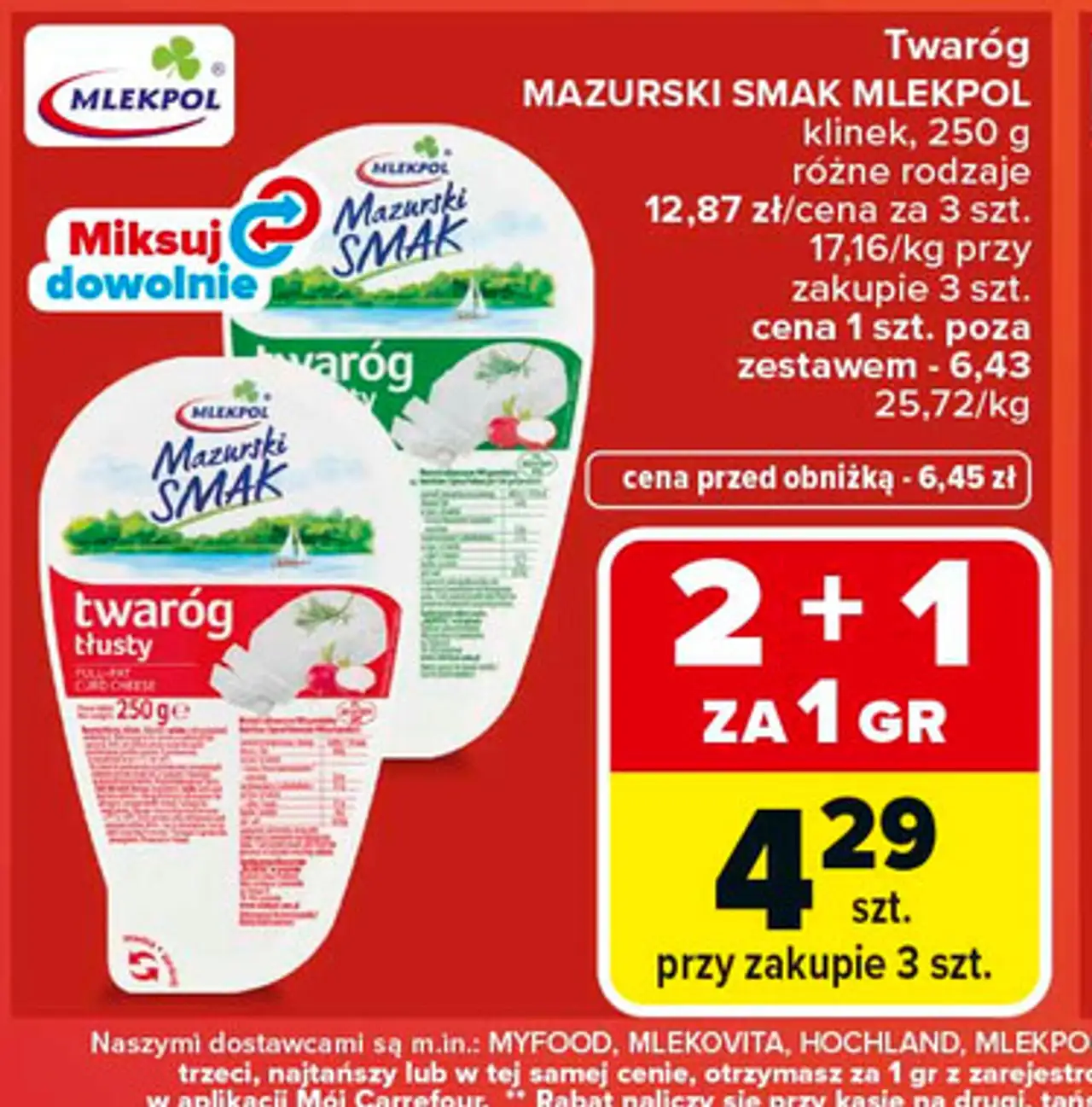 Twaróg MAZURSKI SMAK MLEKPOL klinek, 250 g różne rodzaje