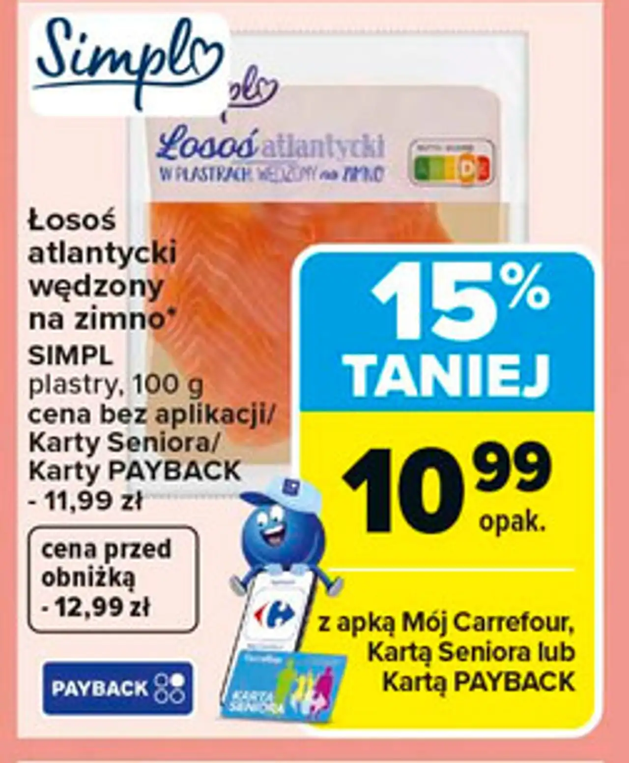 Łosoś atlantycki wędzony na zimno SIMPL plastry, 100 g