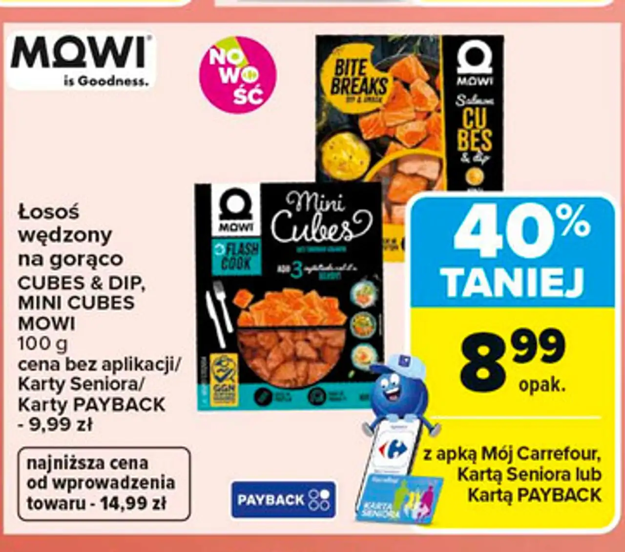 Łosoś wędzony na gorąco CUBES & DIP, MINI CUBES MOWI 100 g