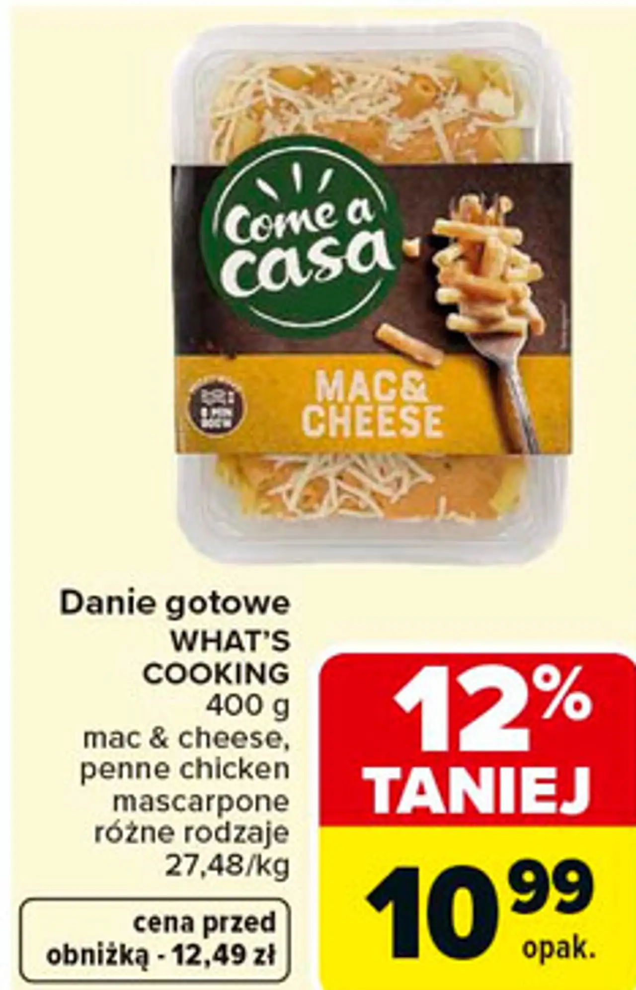 Danie gotowe WHAT'S COOKING 400 g mac & cheese, penne chicken mascarpone różne rodzaje