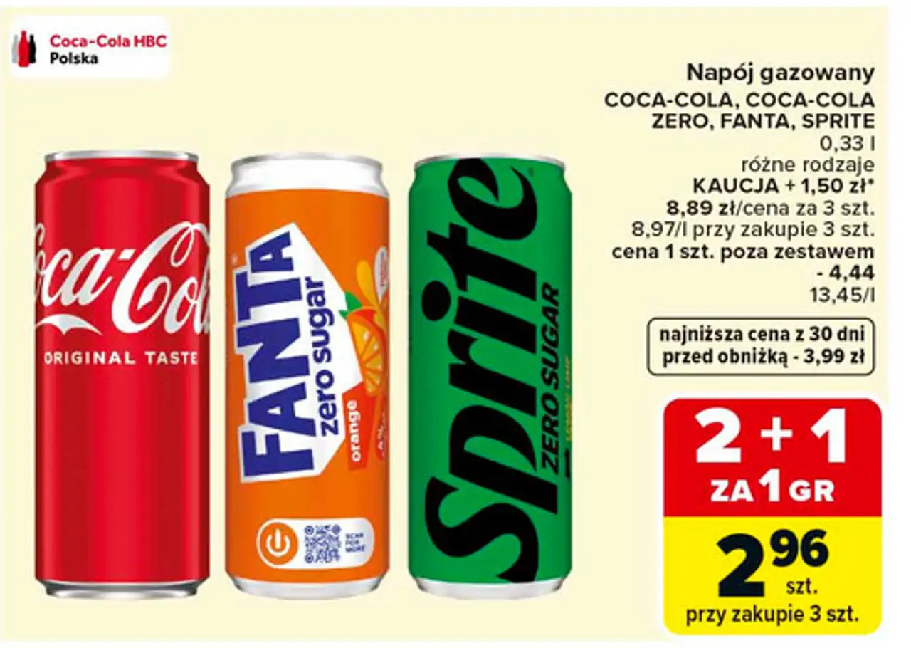 Napój gazowany COCA-COLA, COCA-COLA ZERO, FANTA, SPRITE 0,33 l różne rodzaje