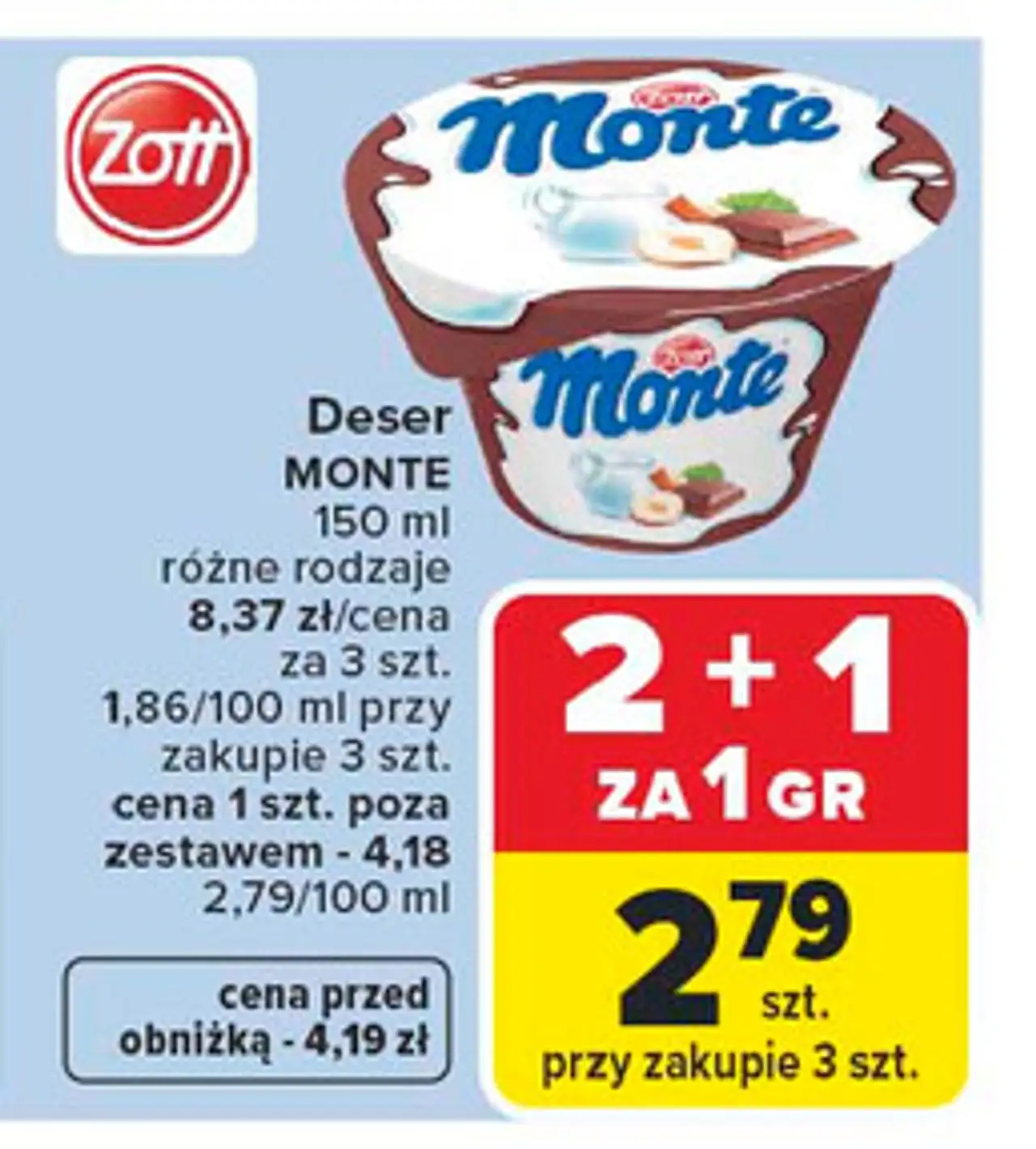 Deser mleczno-czekoladowy z orzechami Zott Monte