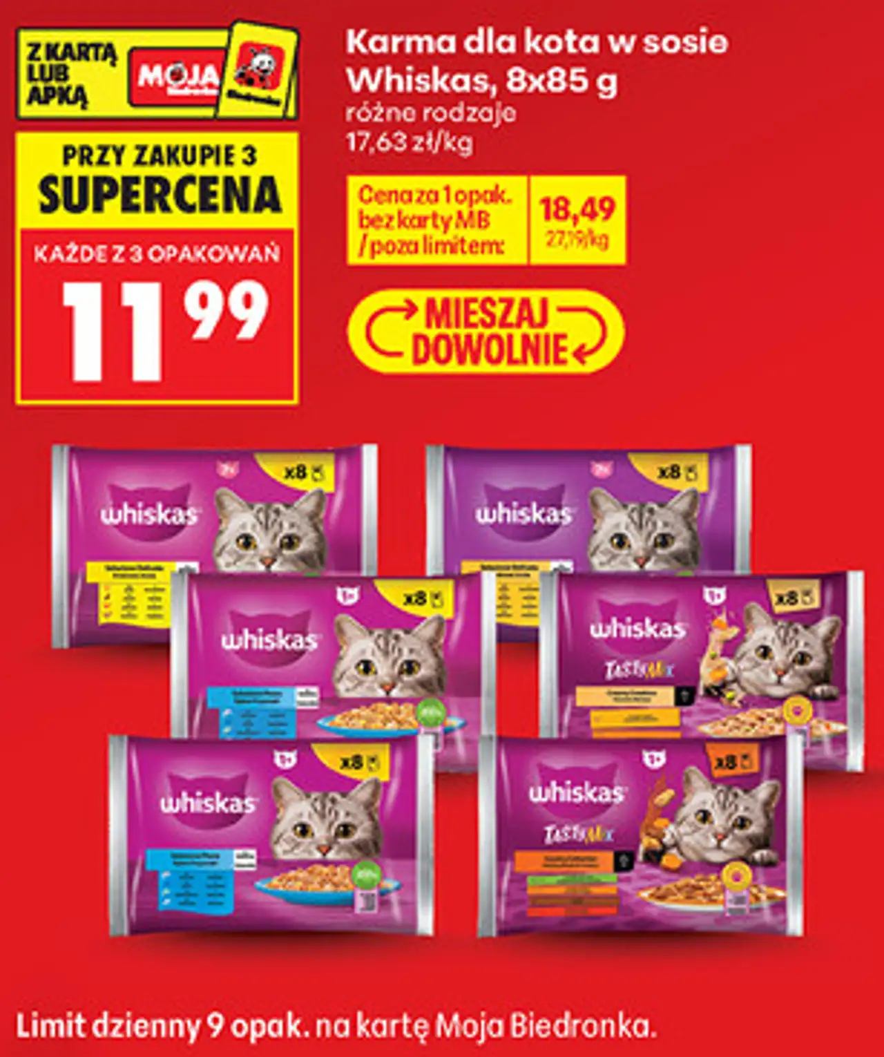 Karma dla kota w sosie Whiskas, 8x85 g różne rodzaje