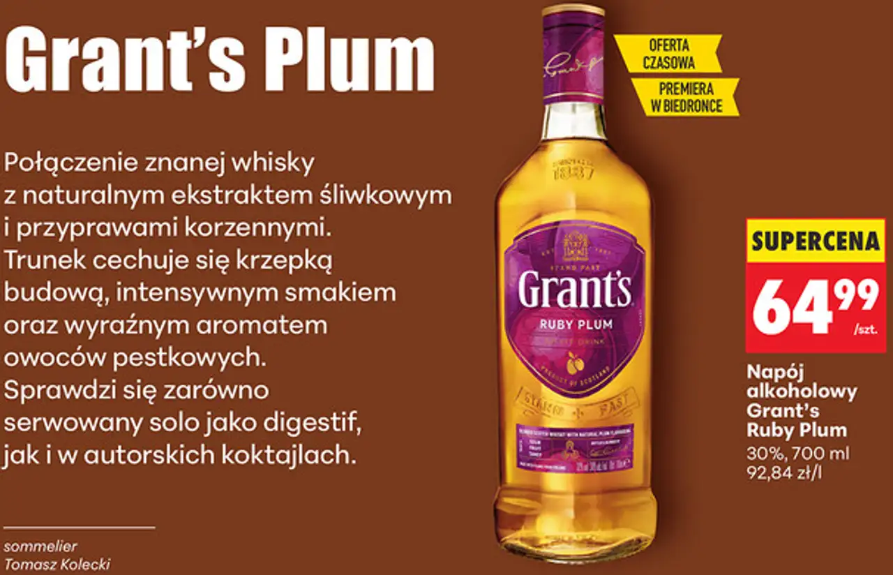 Napój alkoholowy Grant's Ruby Plum 30%, 700 ml