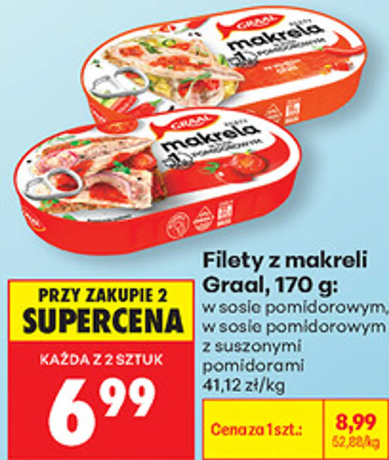 Filety z makreli Graal, 170 g: w sosie pomidorowym, z suszonymi pomidorami