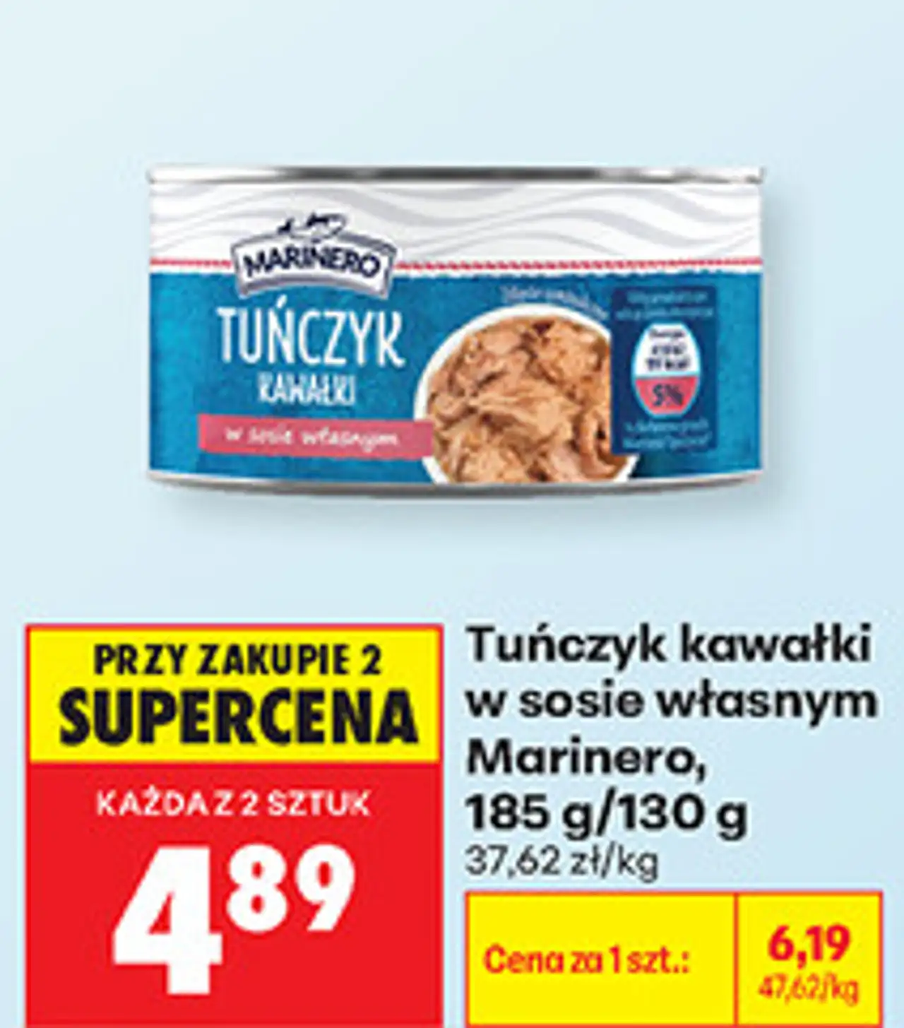 Tuńczyk kawałki w sosie własnym Marinero, 185 g/130 g