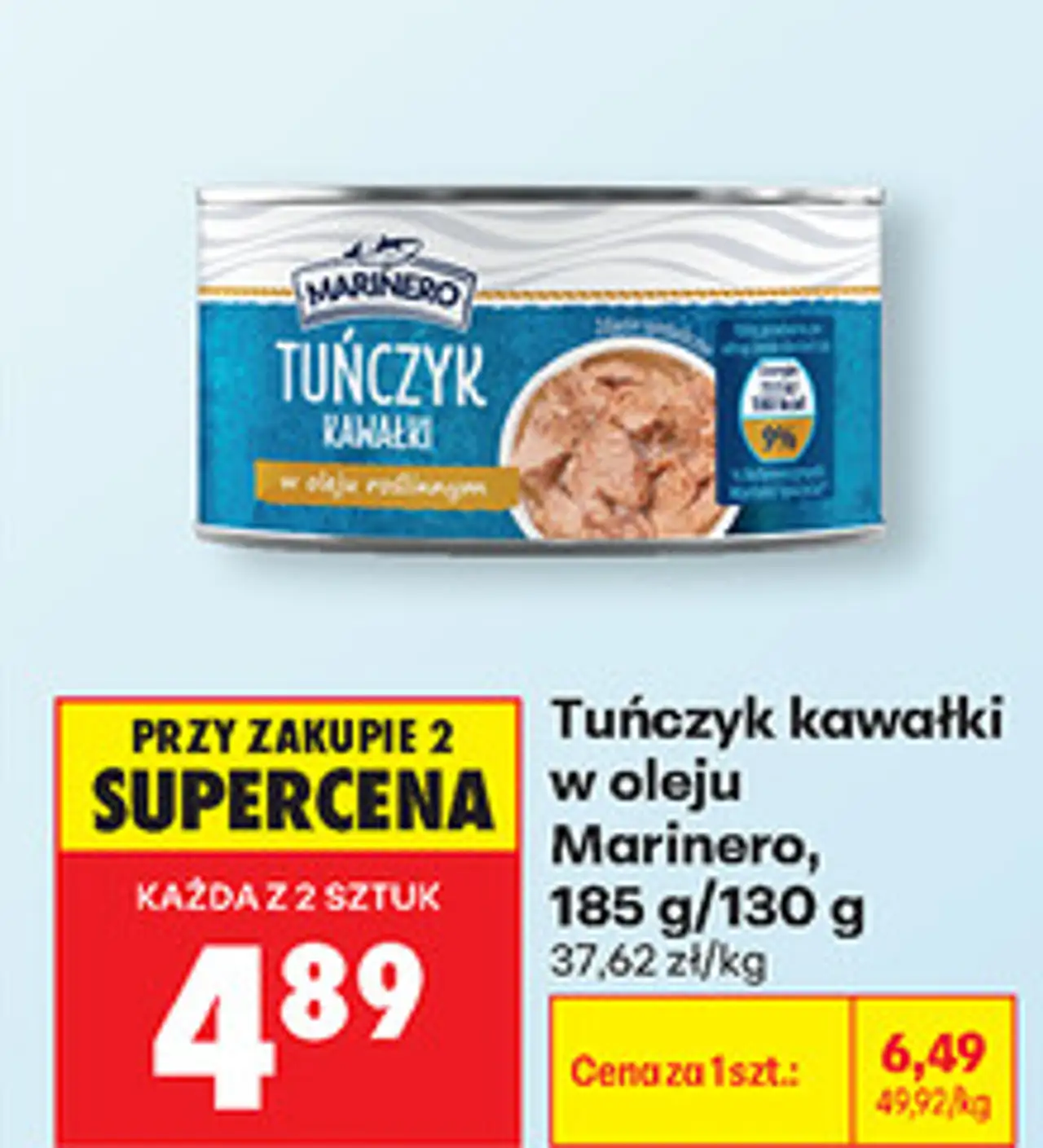 Tuńczyk kawałki w oleju Marinero, 185 g/130 g