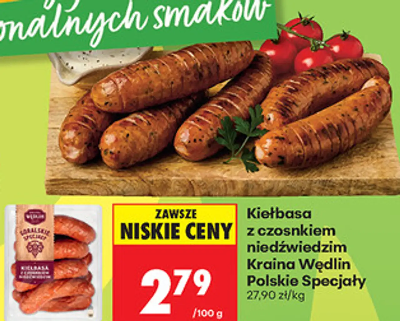 Kiełbasa z czosnkiem niedźwiedzim Kraina Wędlin Polskie Specjały