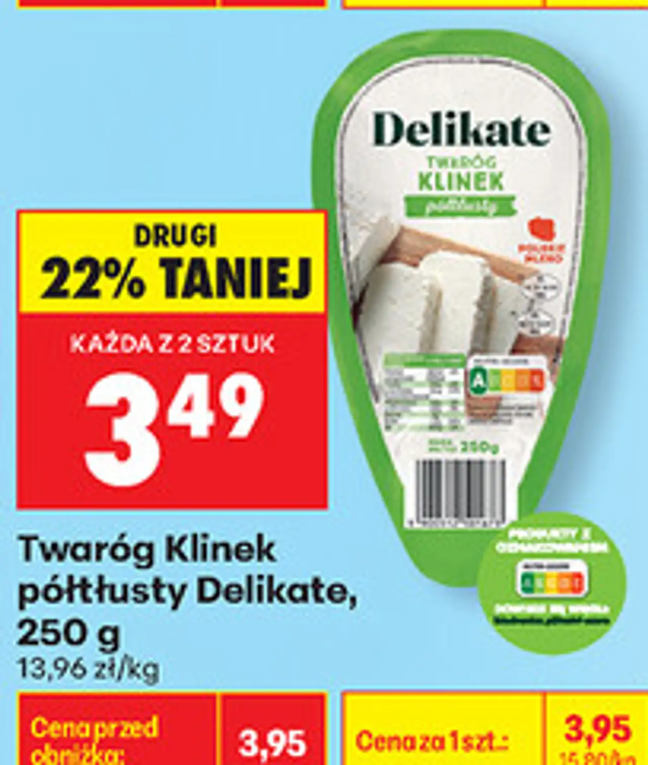 Twaróg Klinek półtłusty Delikate, 250 g