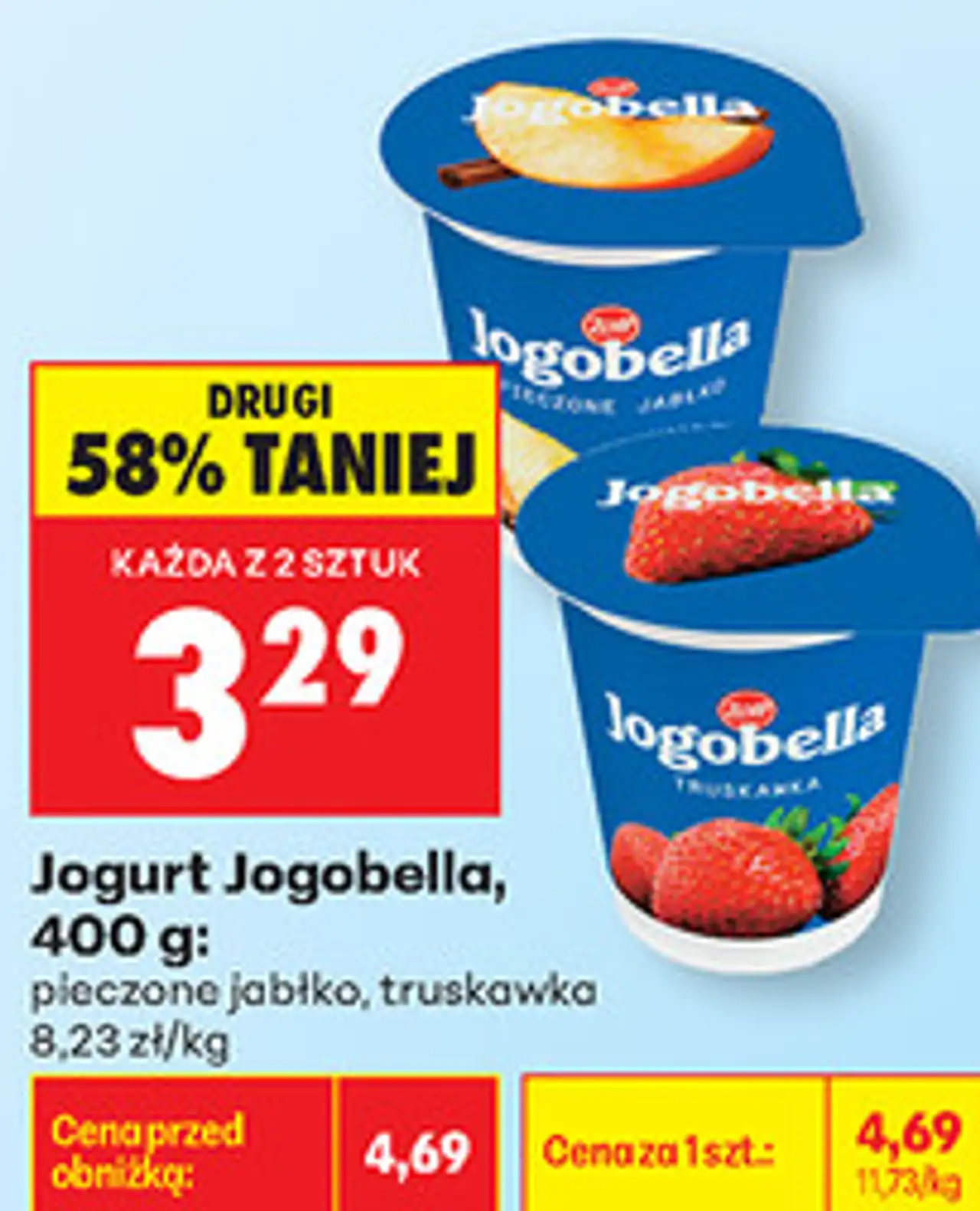 Jogurt Jogobella, 400 g: pieczone jabłko, truskawka