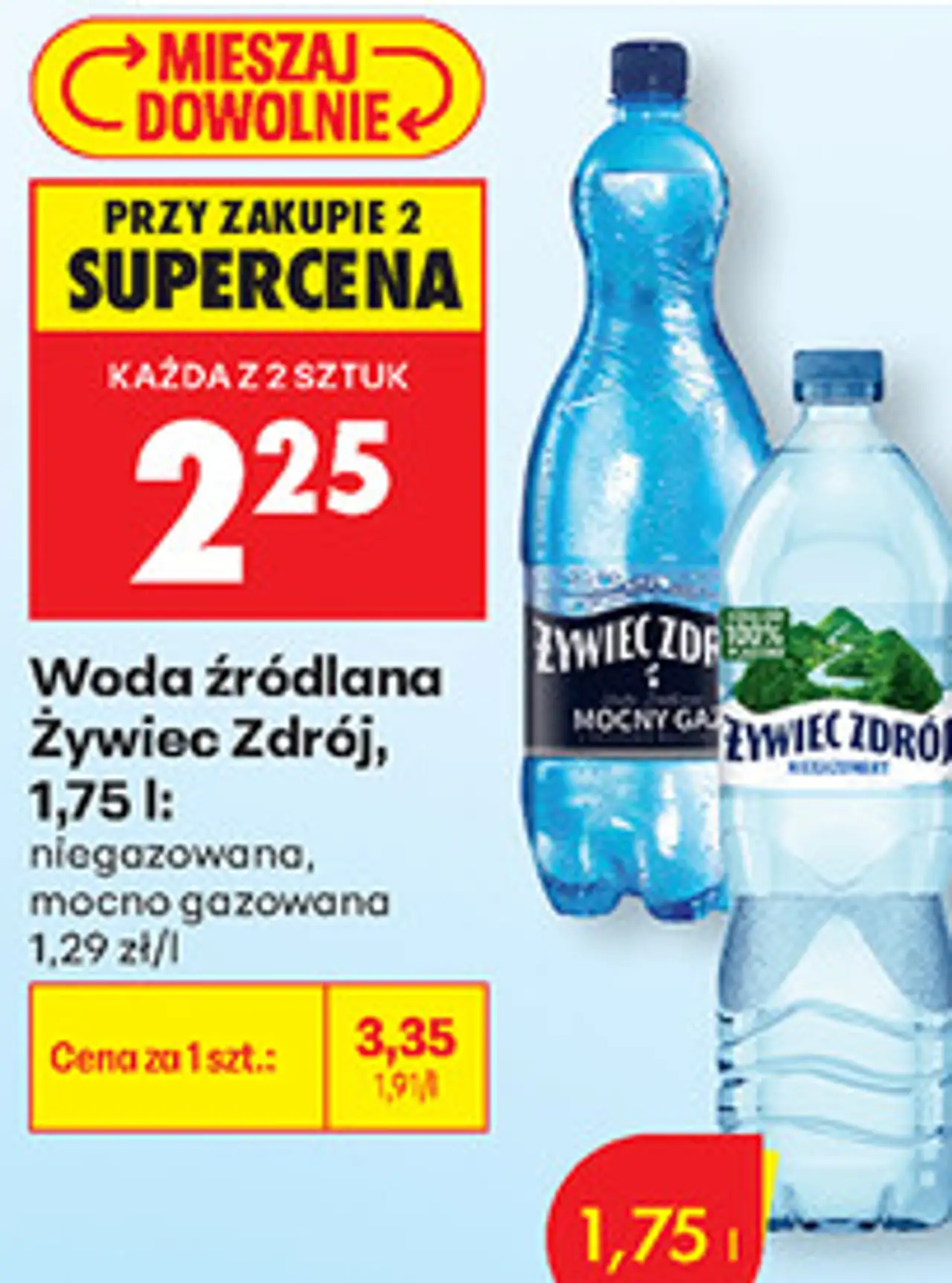 Woda źródlana Żywiec Zdrój, 1,75 l: niegazowana, mocno gazowana
