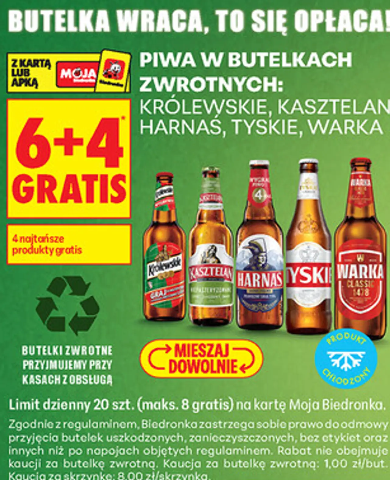 PIWA W BUTELKACH ZWROTNYCH: KRÓLEWSKIE, KASZTELAN, HARNAŚ, TYSKIE, WARKA