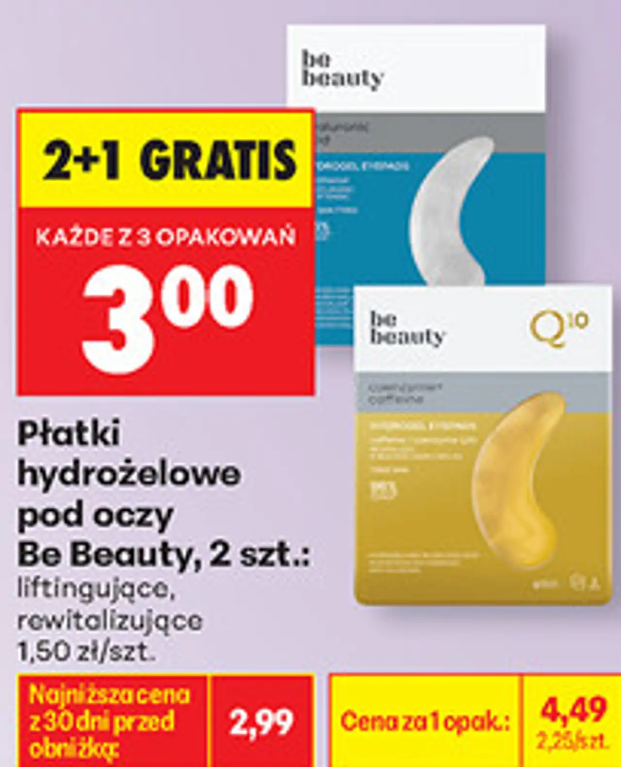 Płatki hydrożelowe pod oczy Be Beauty, 2 szt.: