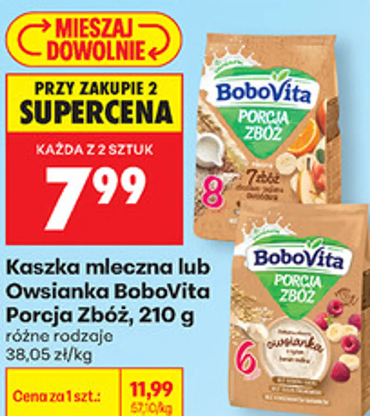 Kaszka mleczna lub Owsianka BoboVita Porcja Zbóż, 210 g