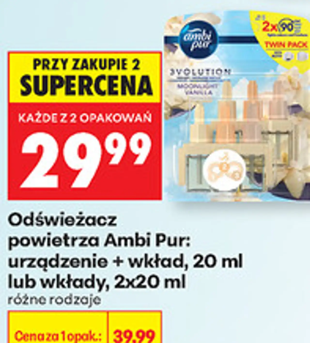 Odświeżacz powietrza Ambi Pur: urządzenie + wkład, 20 ml lub wkłady, 2x20 ml