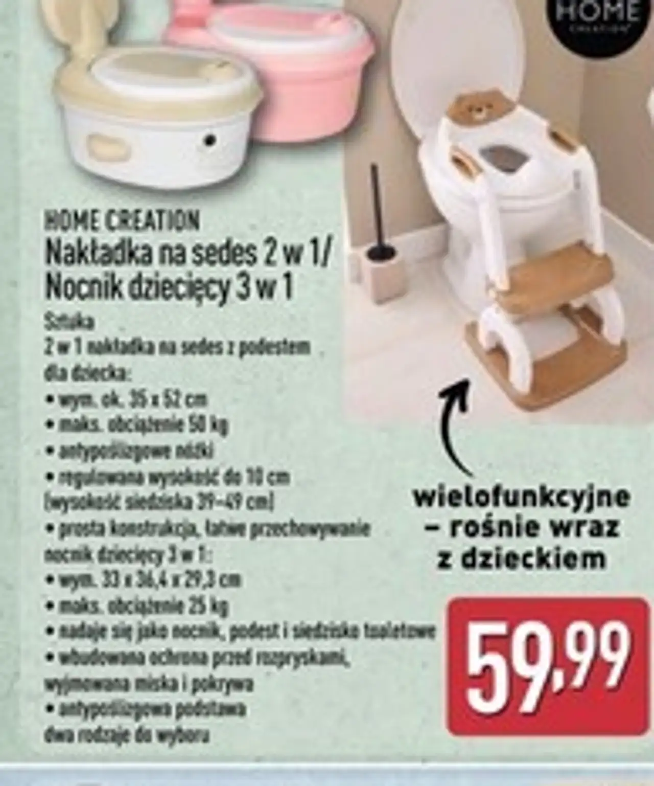 HOME CREATION Nakładka na sedes 2 w 1/ Nocnik dziecięcy 3 w 1