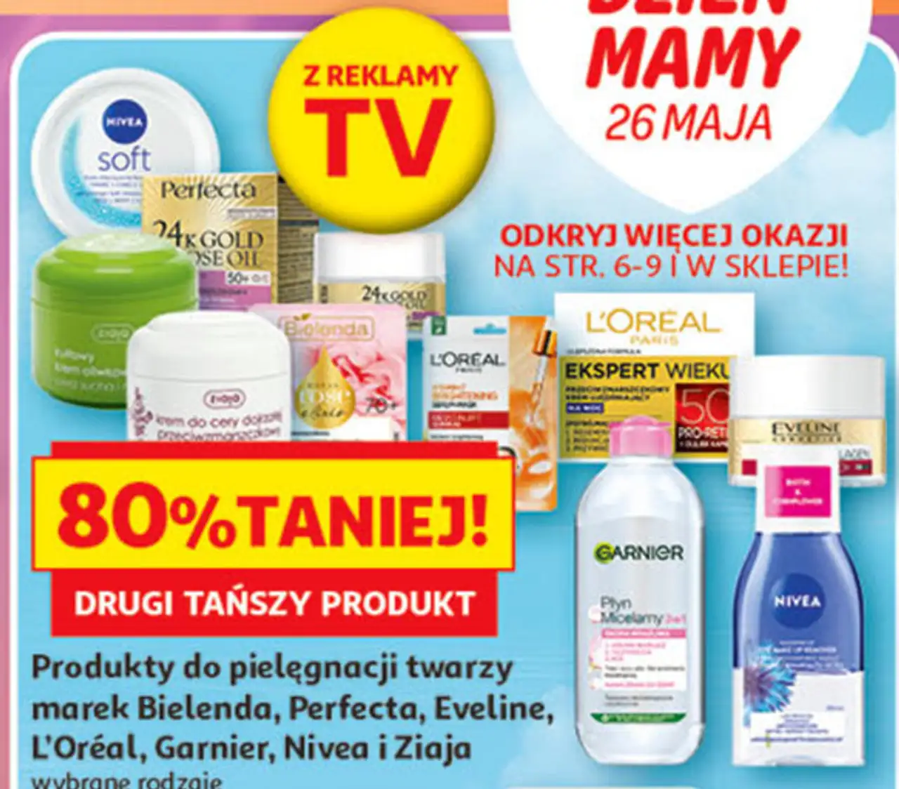 Produkty do pielęgnacji twarzy marek Bielenda, Perfecta, Eveline, L'Oréal, Garnier, Nivea i Ziaja wybrane rodzaje