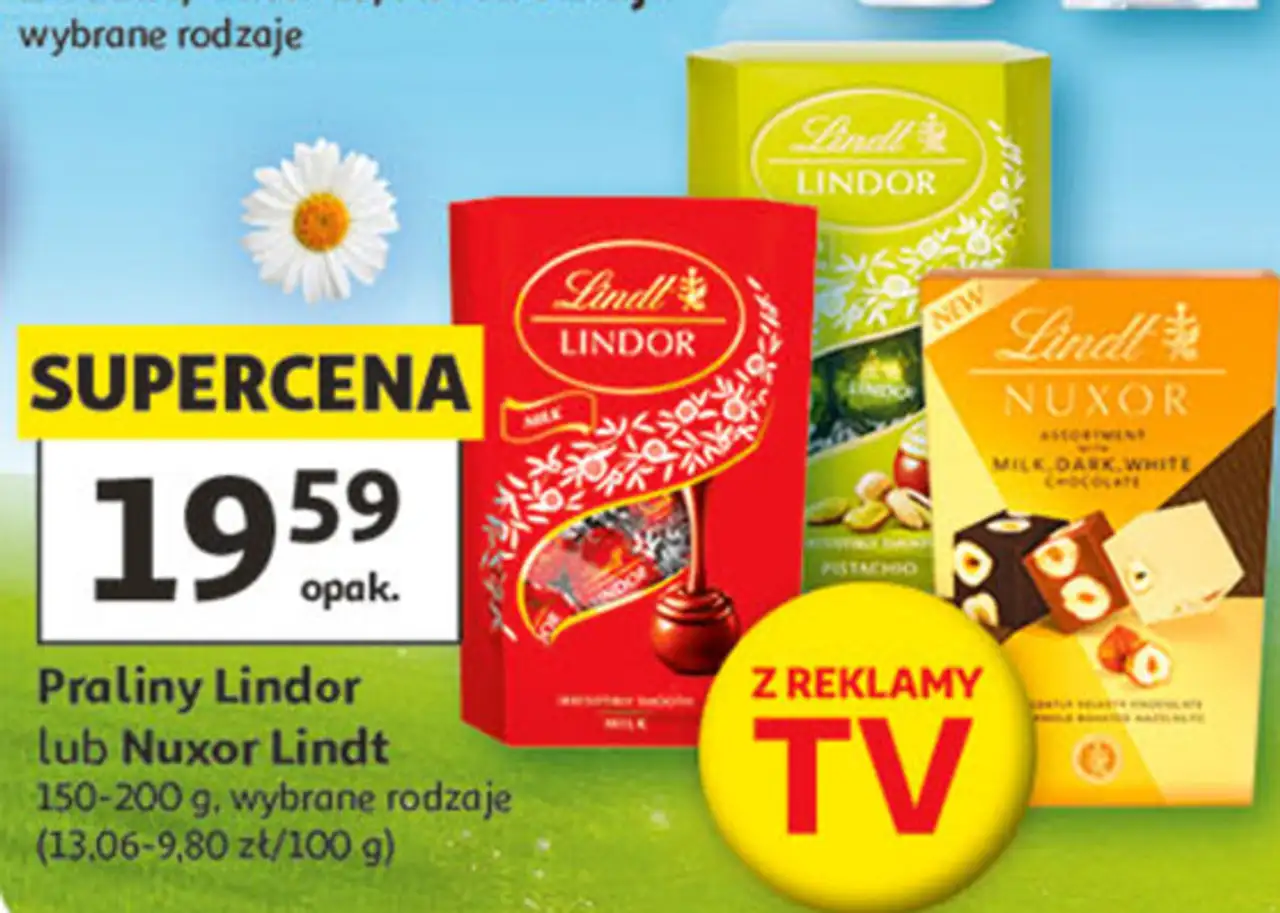 Praliny Lindor lub Nuxor Lindt 150-200 g, wybrane rodzaje (13,06-9,80 zł/100 g)