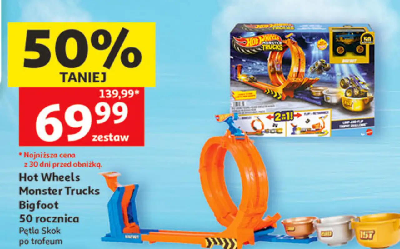 Hot Wheels Monster Trucks Bigfoot 50 rocznica Pętla Skok po trofeum