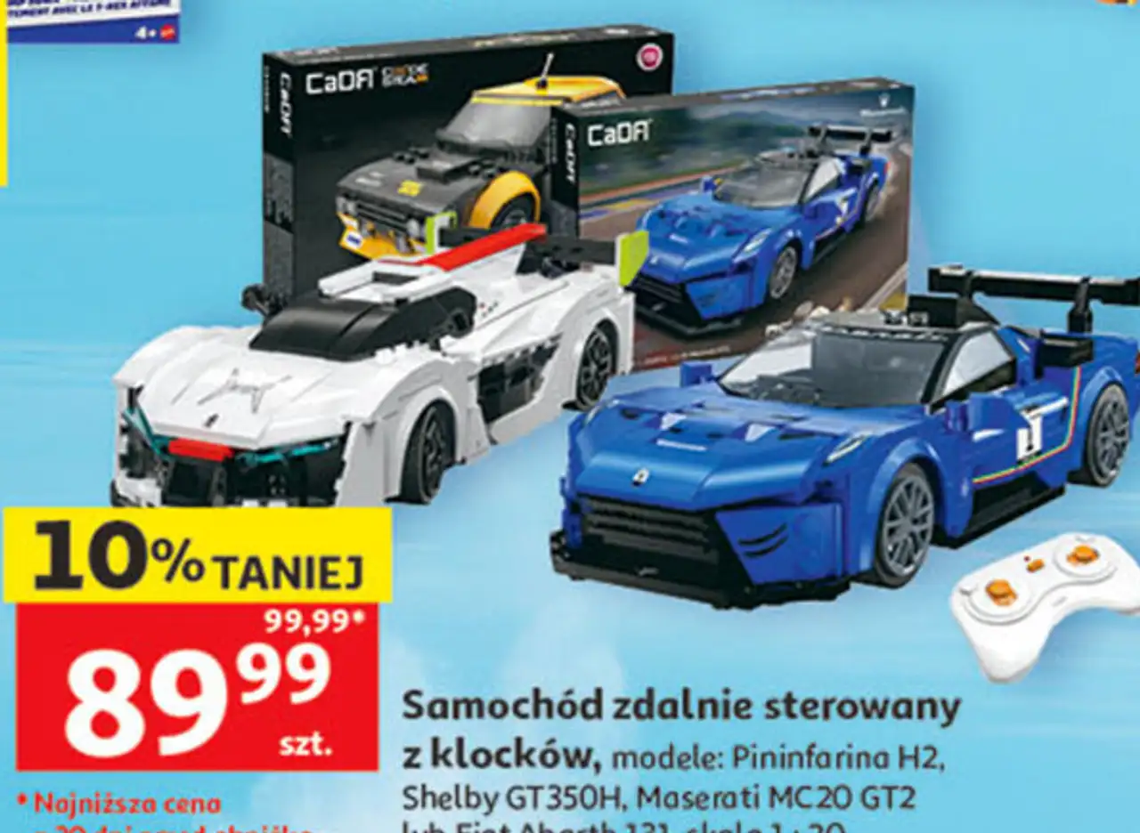 Samochód zdalnie sterowany z klocków, modele: Pininfarina H2, Shelby GT350H, Maserati MC20 GT2 lub Fiat Abarth 131, skala 1:20