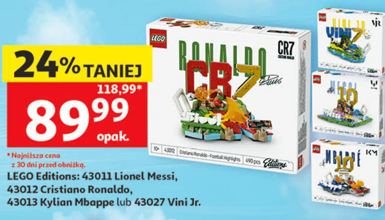 LEGO Editions: 43011 Lionel Messi, 43012 Cristiano Ronaldo, 43013 Kylian Mbappe lub 43027 Vini Jr.
