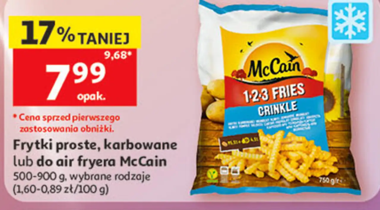 Frytki proste, karbowane lub do air fryera McCain 500-900 g, wybrane rodzaje