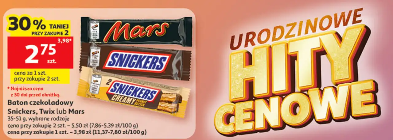 Baton czekoladowy Snickers, Twix lub Mars