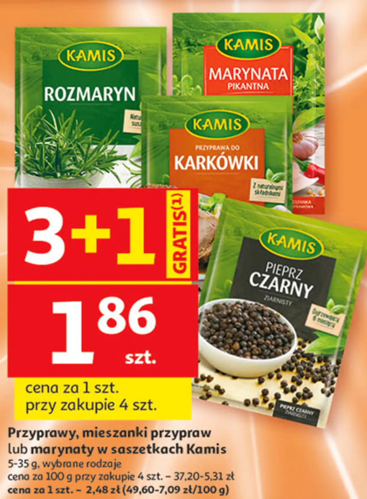 Przyprawy, mieszanki przypraw lub marynaty w saszetkach Kamis