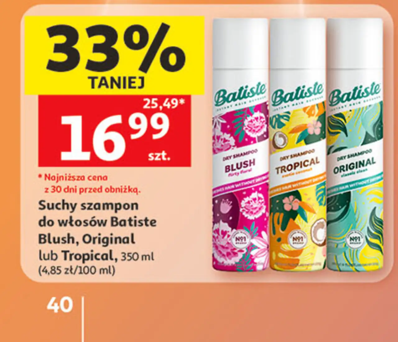 Suchy szampon do włosów Batiste Blush, Original lub Tropical, 350 ml