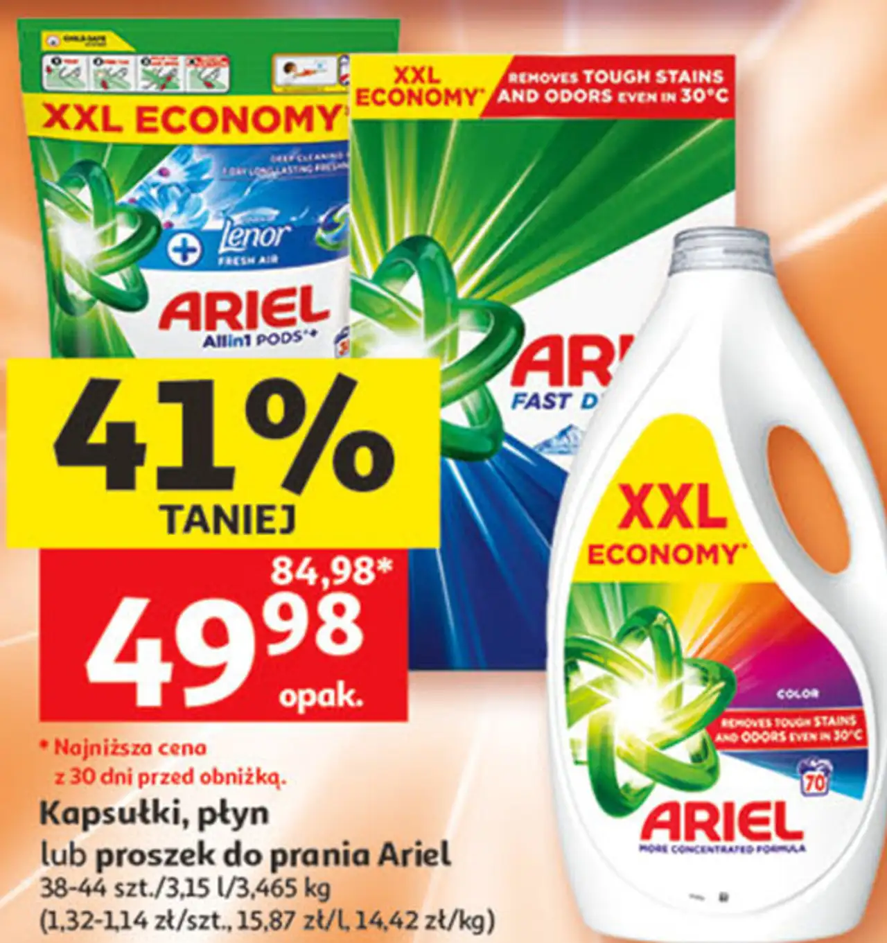 Kapsułki, płyn lub proszek do prania Ariel