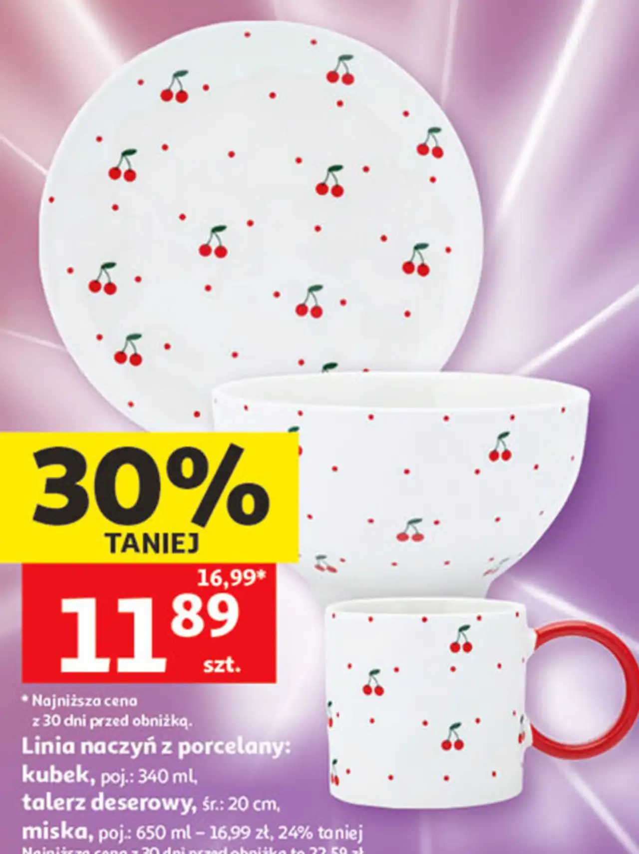 Linia naczyń z porcelany: kubek, talerz deserowy, miska