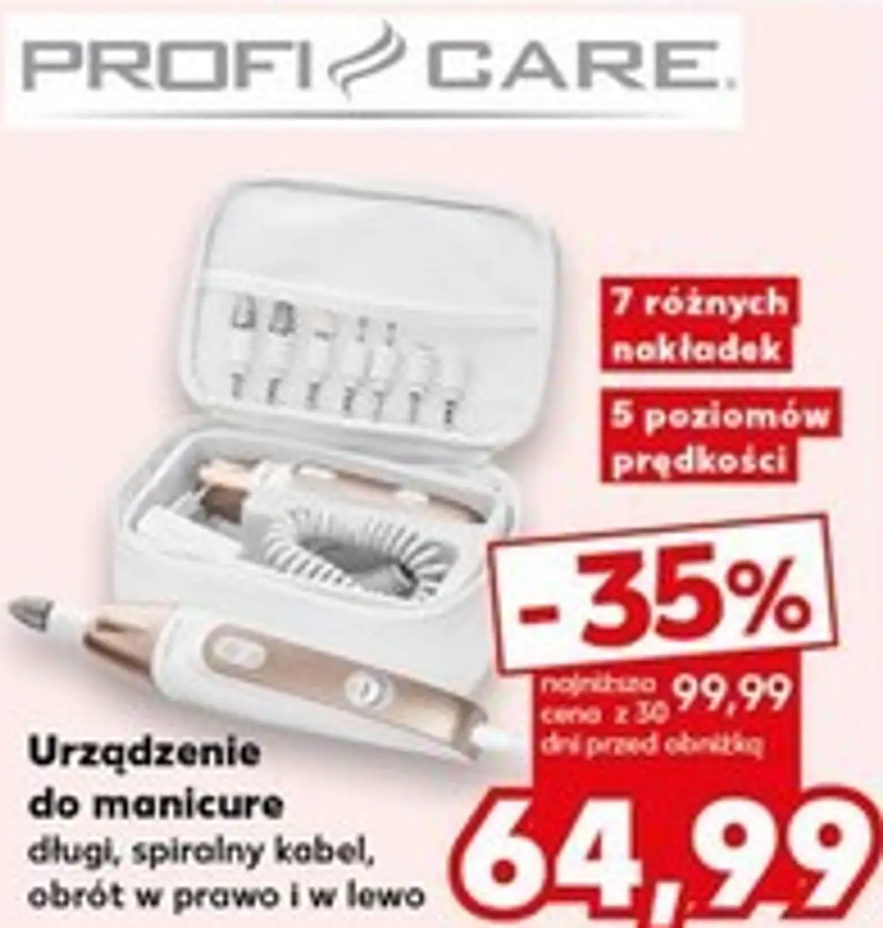 Urządzenie do manicure PROFI CARE. długi, spiralny kabel, obrót w prawo i w lewo