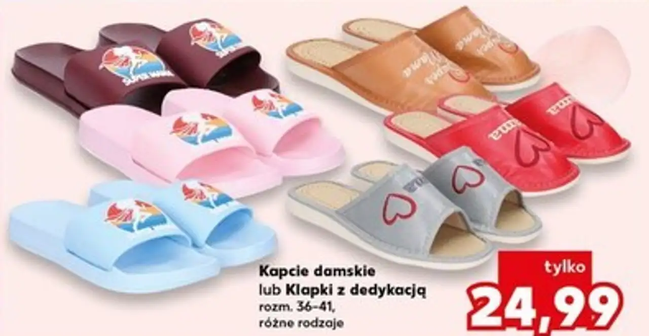 Kapcie damskie lub Klapki z dedykacją rozm. 36-41, różne rodzaje