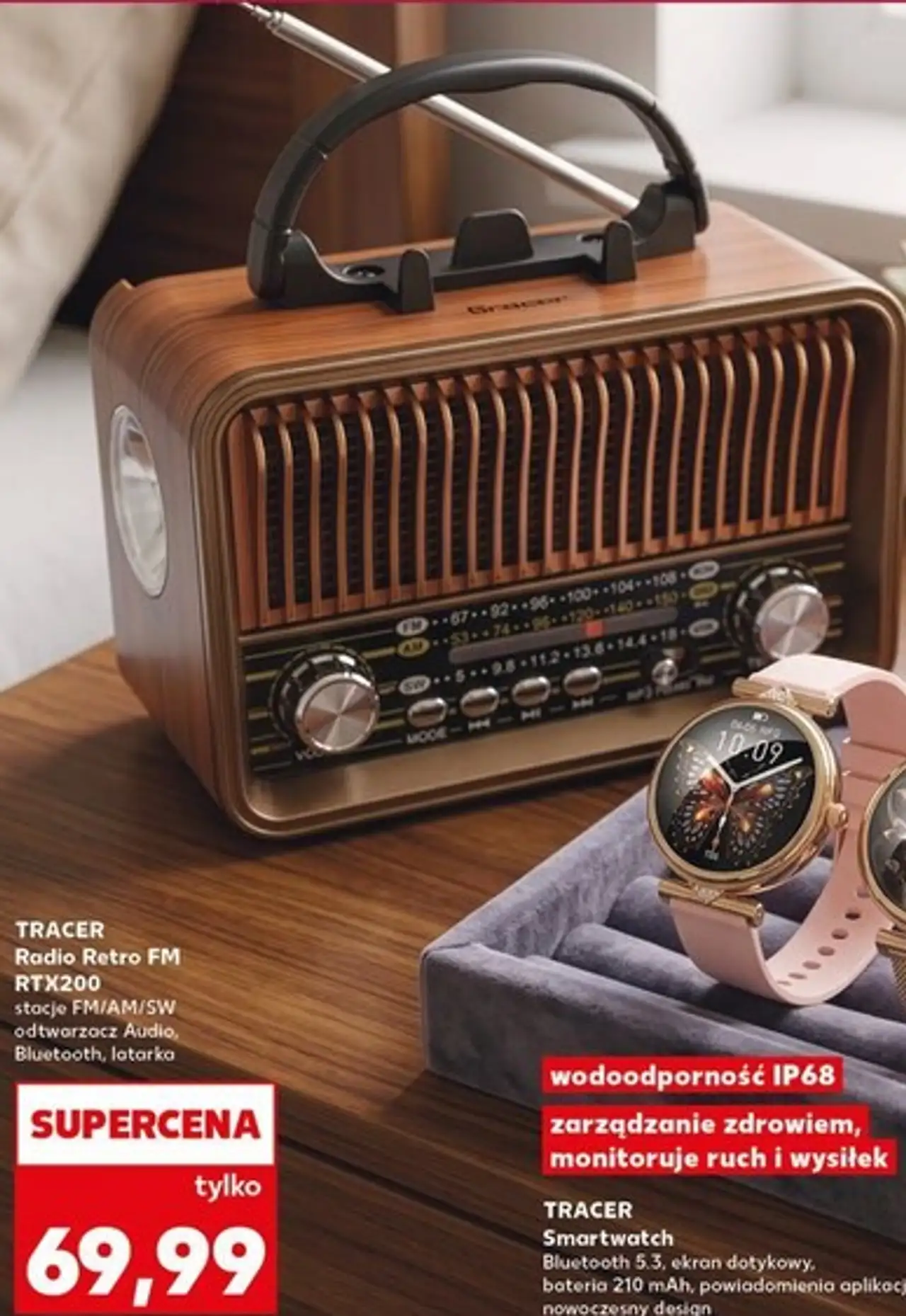 TRACER Radio Retro FM RTX200 stacje FM/AM/SW odtwarzacz Audio, Bluetooth, latarka