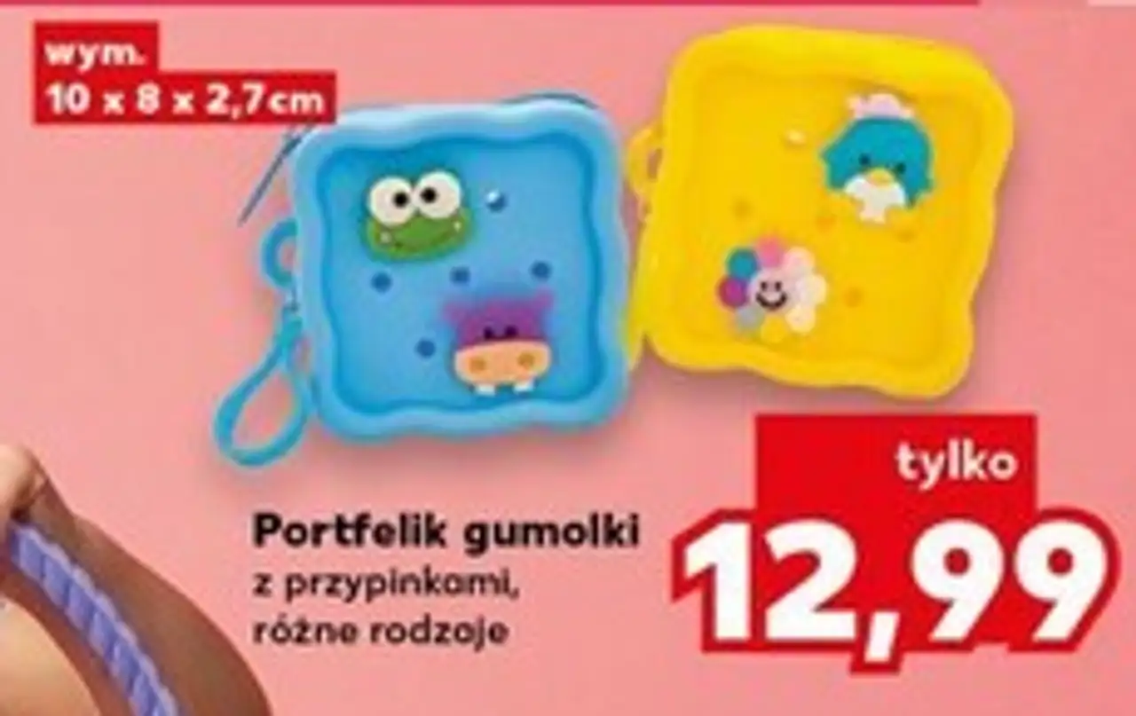 Portfelik gumolki z przypinkami, różne rodzaje