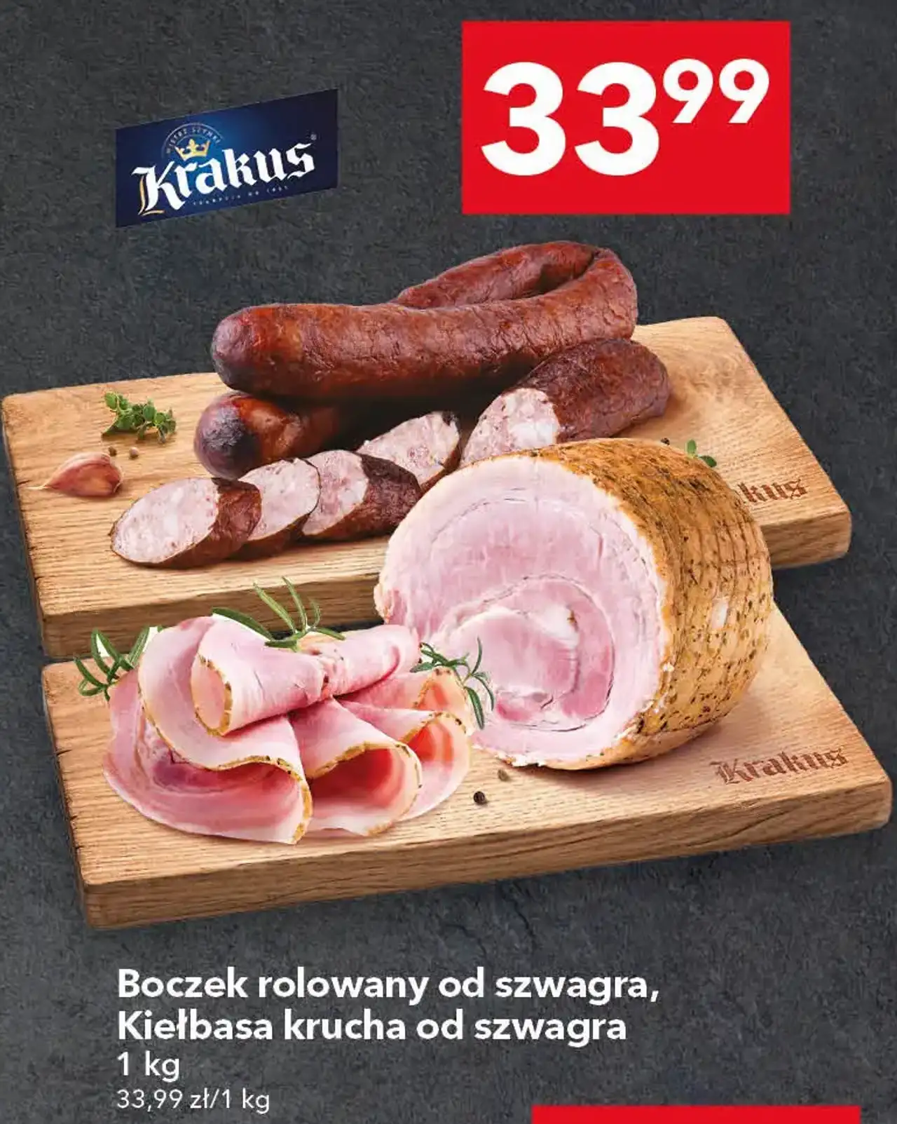 Boczek rolowany od szwagra, Kiełbasa krucha od szwagra Krakus 1 kg