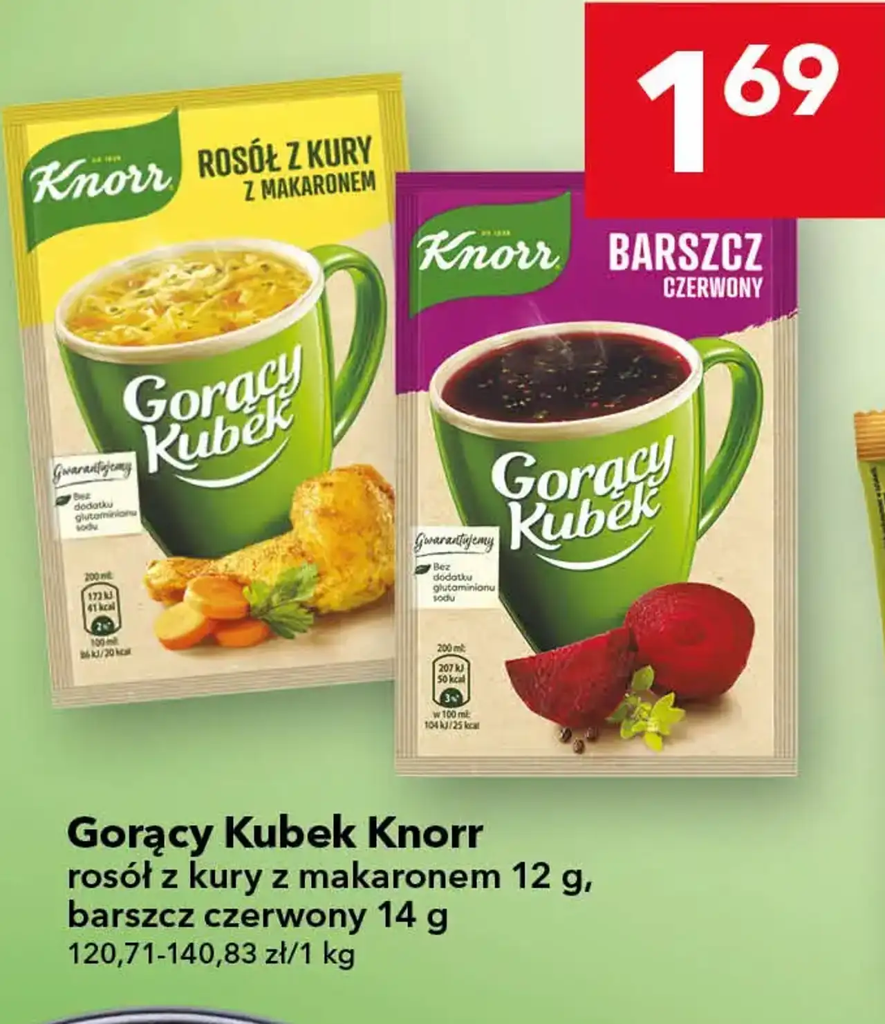 Gorący Kubek Knorr rosół z kury z makaronem 12 g, barszcz czerwony 14 g