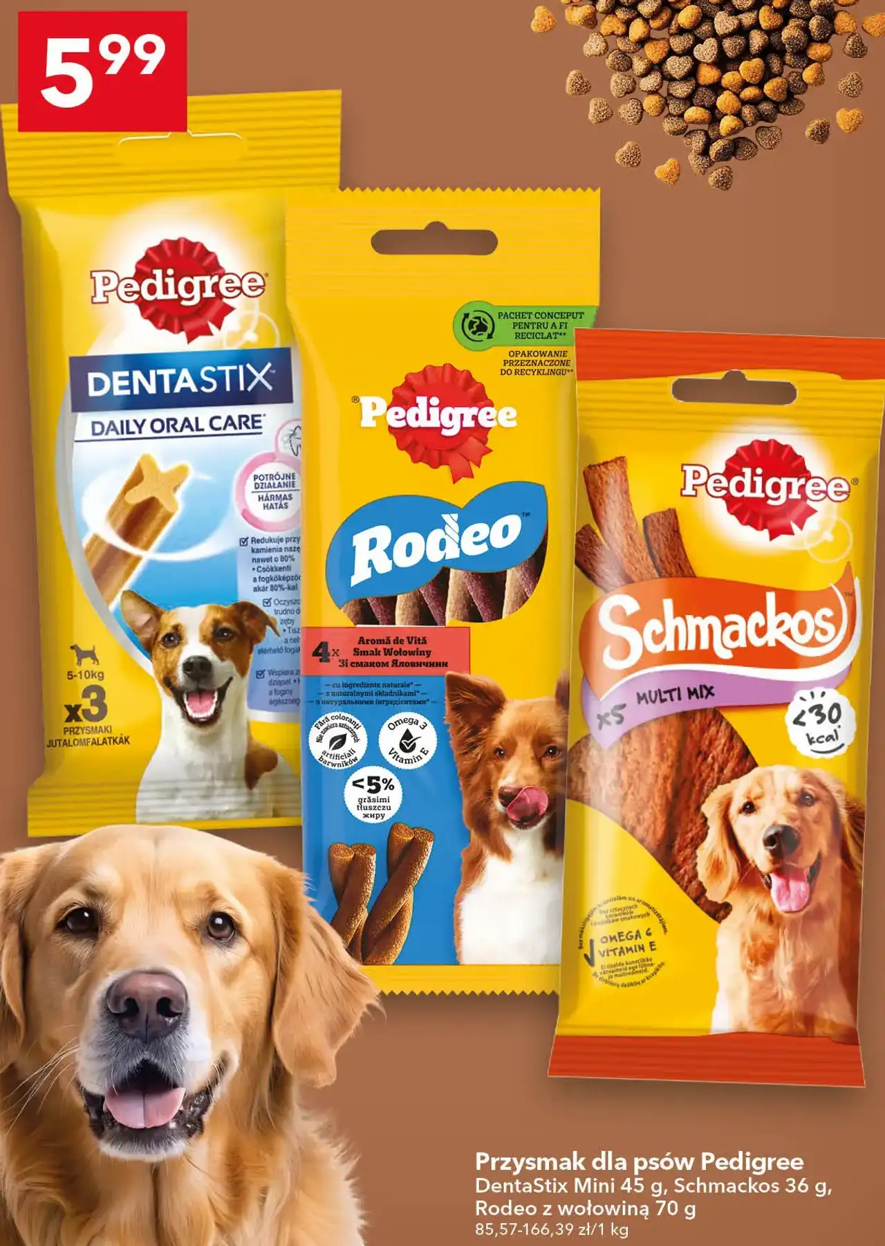 Przysmak dla psów Pedigree DentaStix Mini 45 g, Schmackos 36 g, Rodeo z wołowiną 70 g