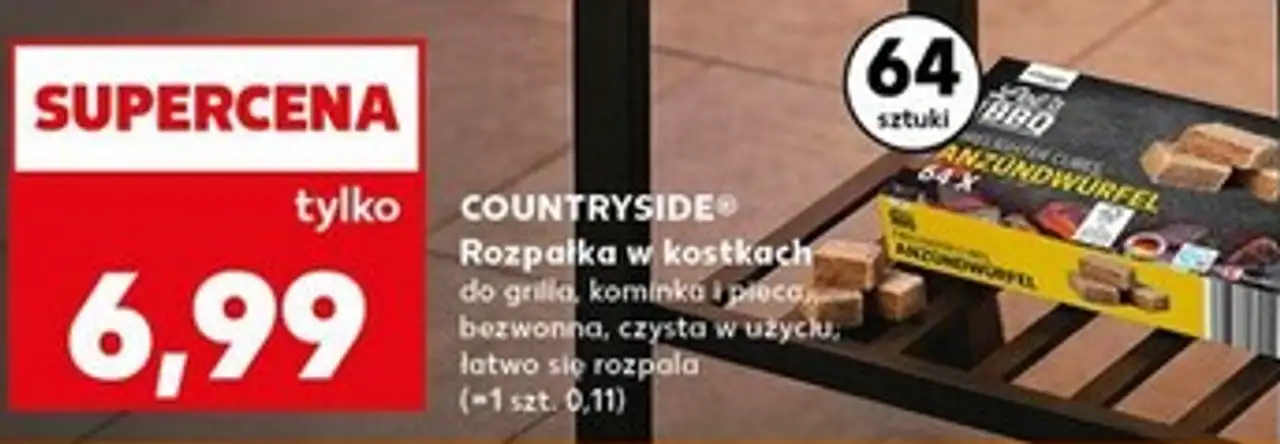 COUNTRYSIDE® Rozpałka w kostkach do grilla, kominka i pieca, bezzwonna, czysta w użyciu, łatwo się rozpala