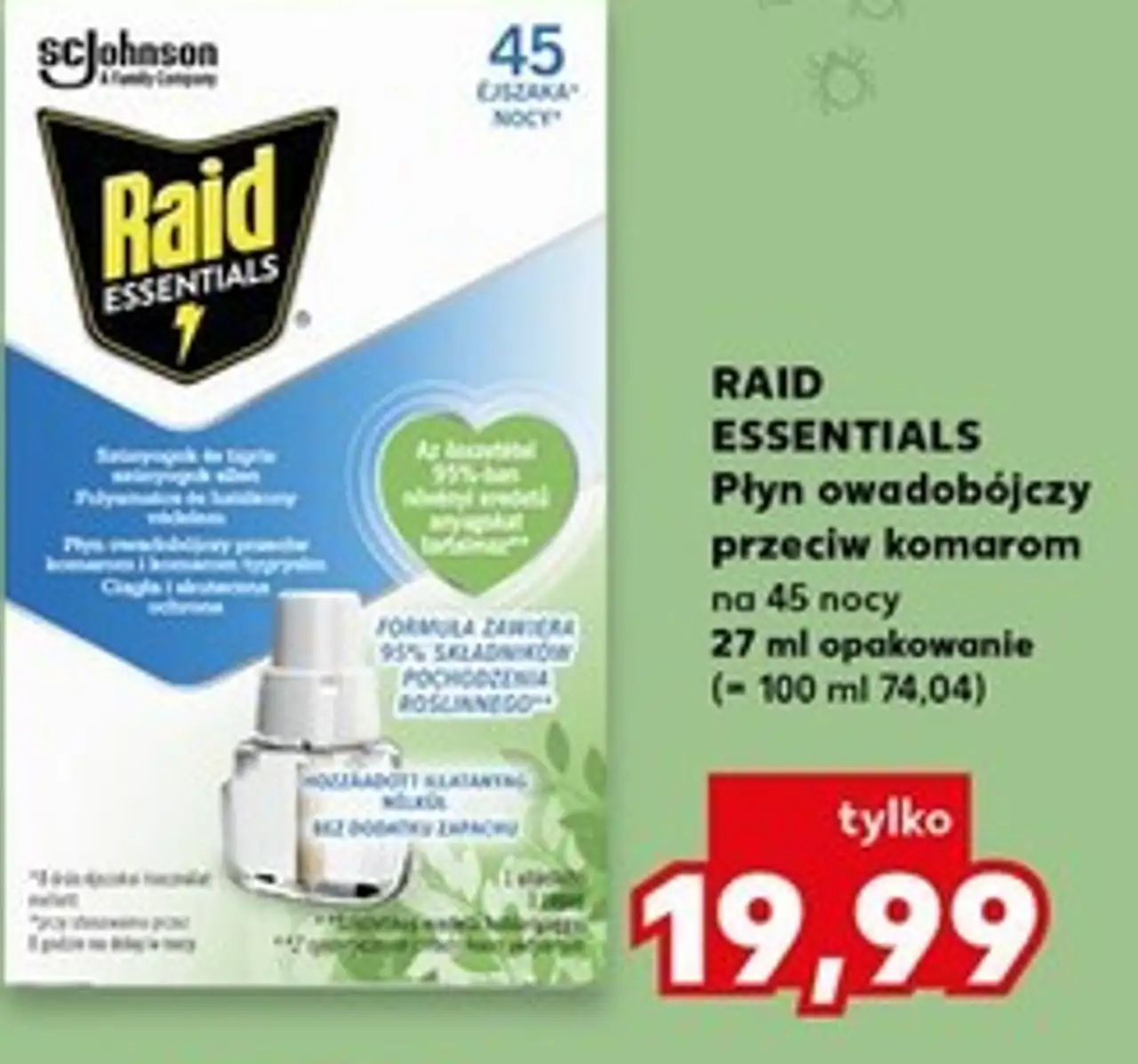 RAID ESSENTIALS Płyn owadobójczy przeciw komarom na 45 nocy 27 ml opakowanie (= 100 ml 74,04)