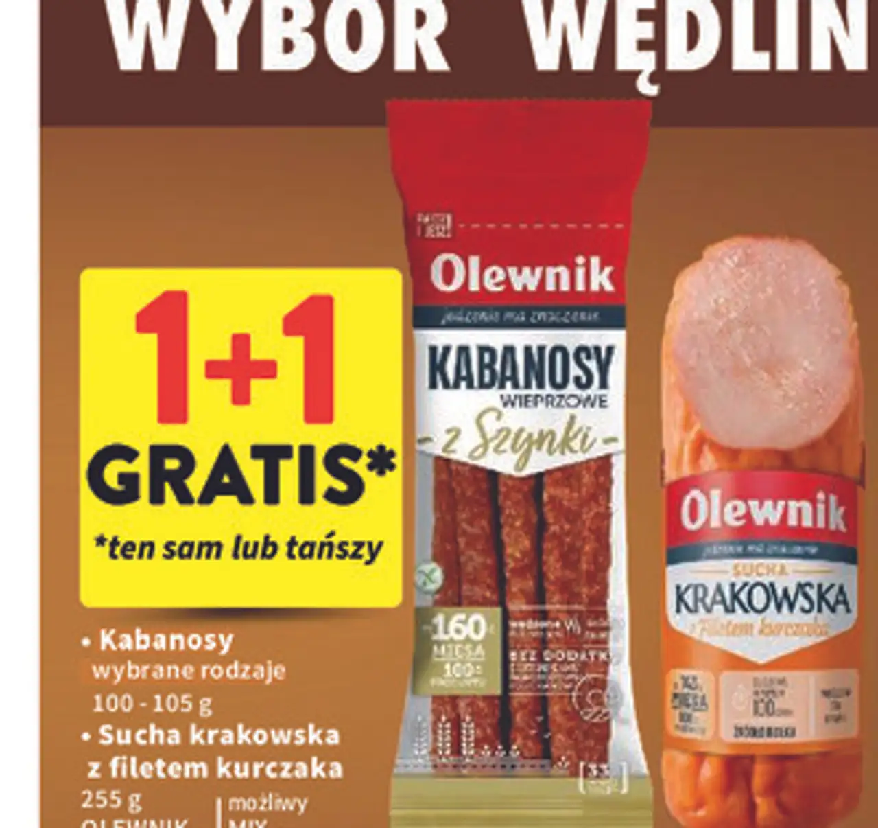 Kabanosy wybrane rodzaje 100 - 105 g • Sucha krakowska z filetem kurczaka 255 g