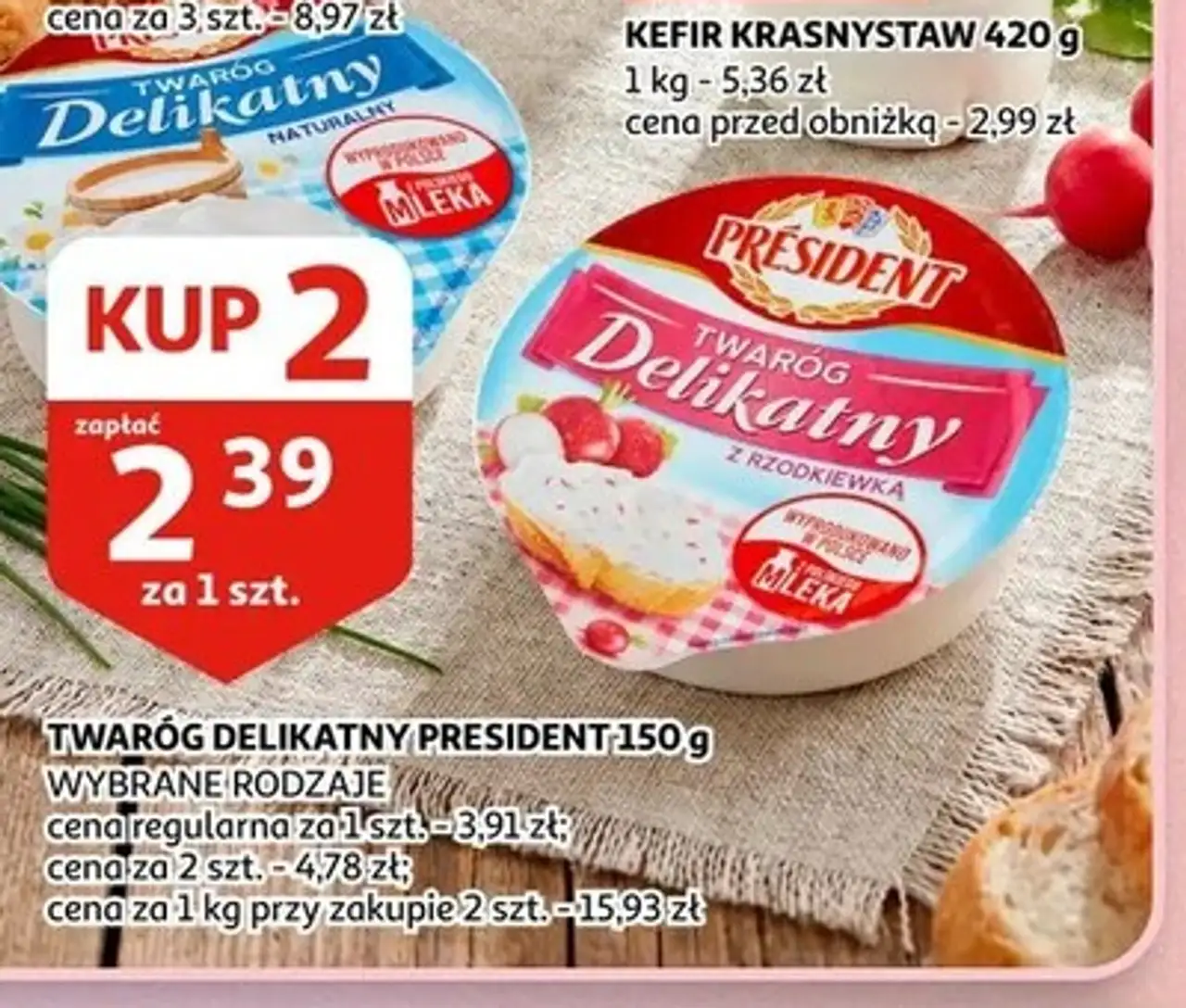 TWARÓG DELIKATNY PRESIDENT 150 g WYBRANE RODZAJE