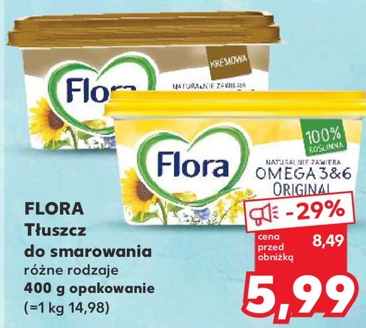 FLORA Tłuszcz do smarowania różne rodzaje 400 g opakowanie