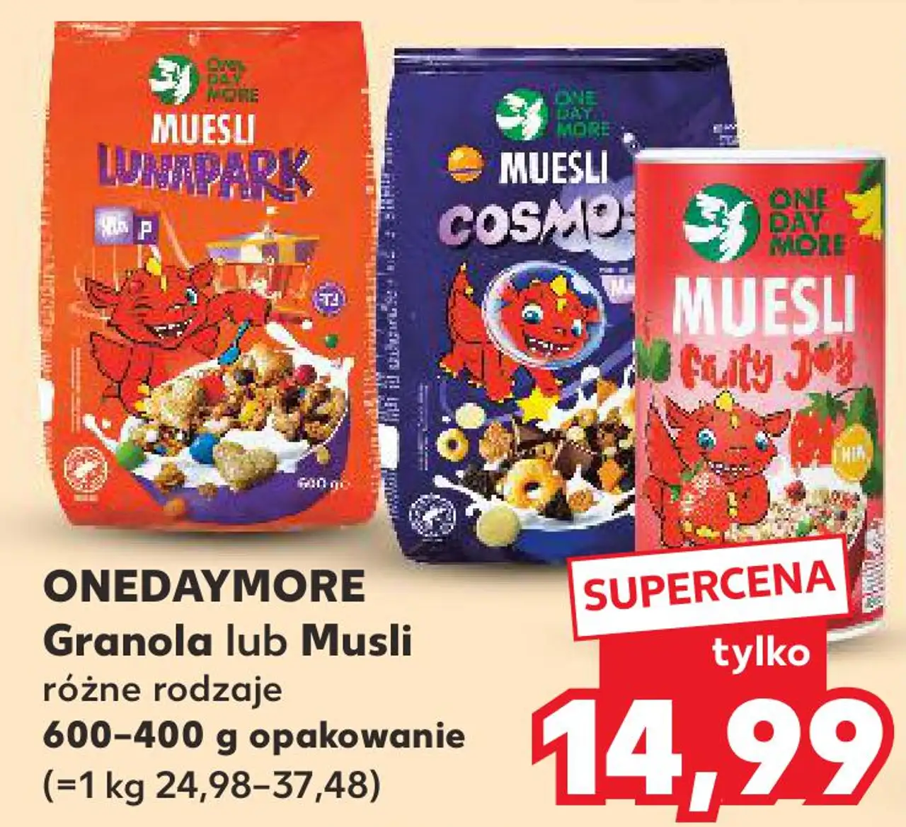 ONEDAYMORE Granola lub Musli różne rodzaje 600-400 g opakowanie