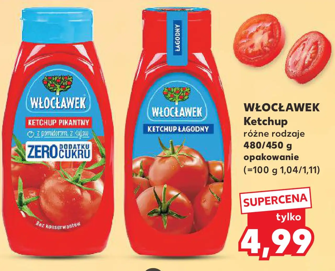 WŁOCŁAWEK Ketchup różne rodzaje 480/450 g opakowanie