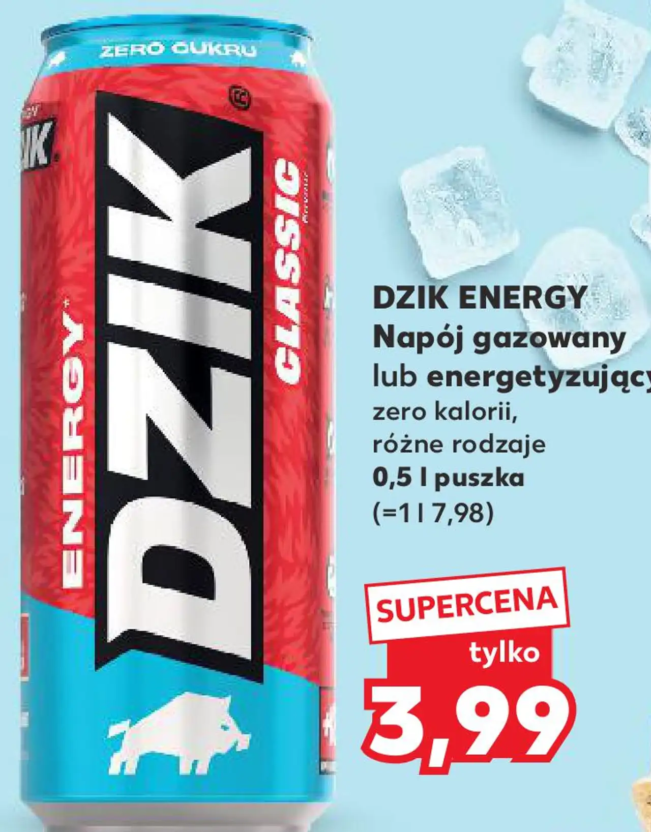 Napój gazowany lub energetyzujący zero kalorii, różne rodzaje 0,5 l puszka