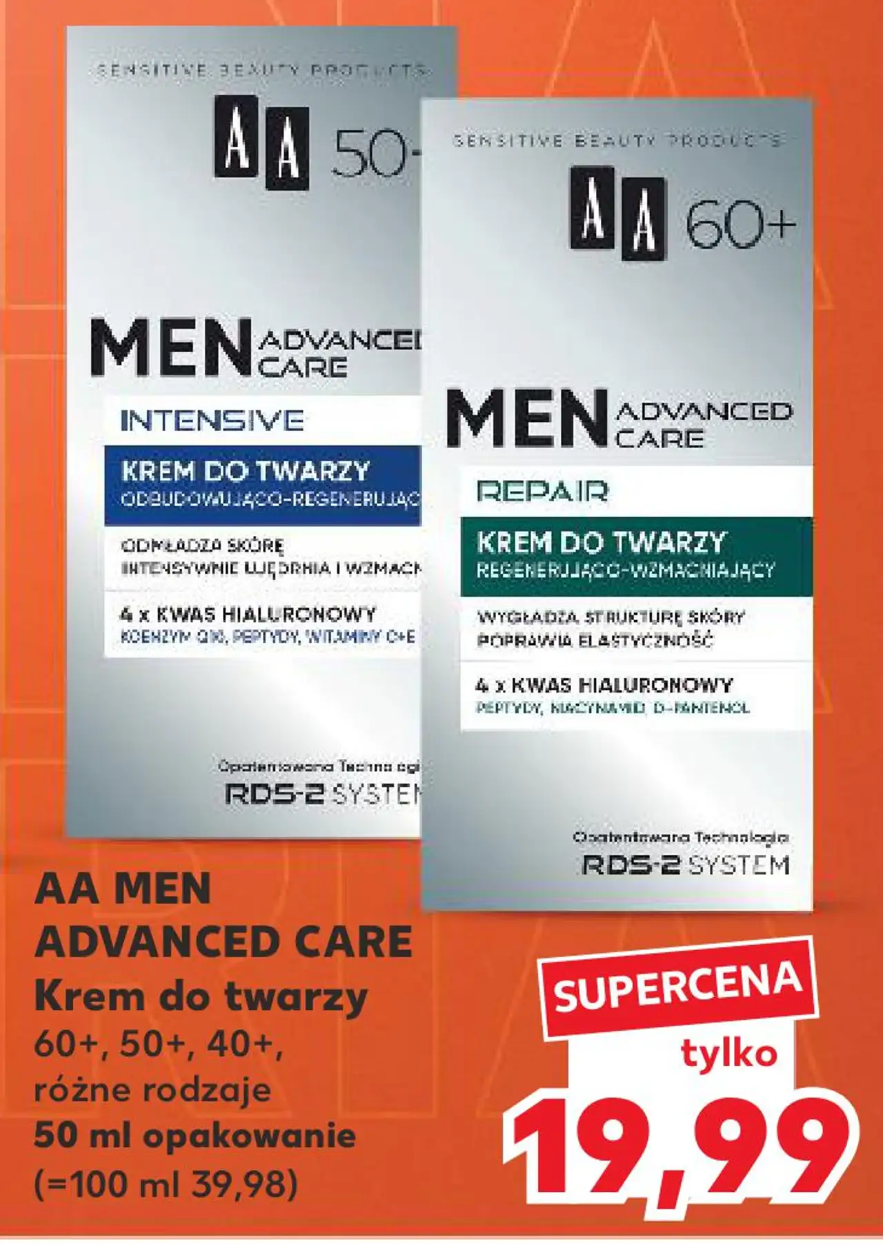AA MEN ADVANCED CARE Krem do twarzy 60+, 50+, 40+, różne rodzaje