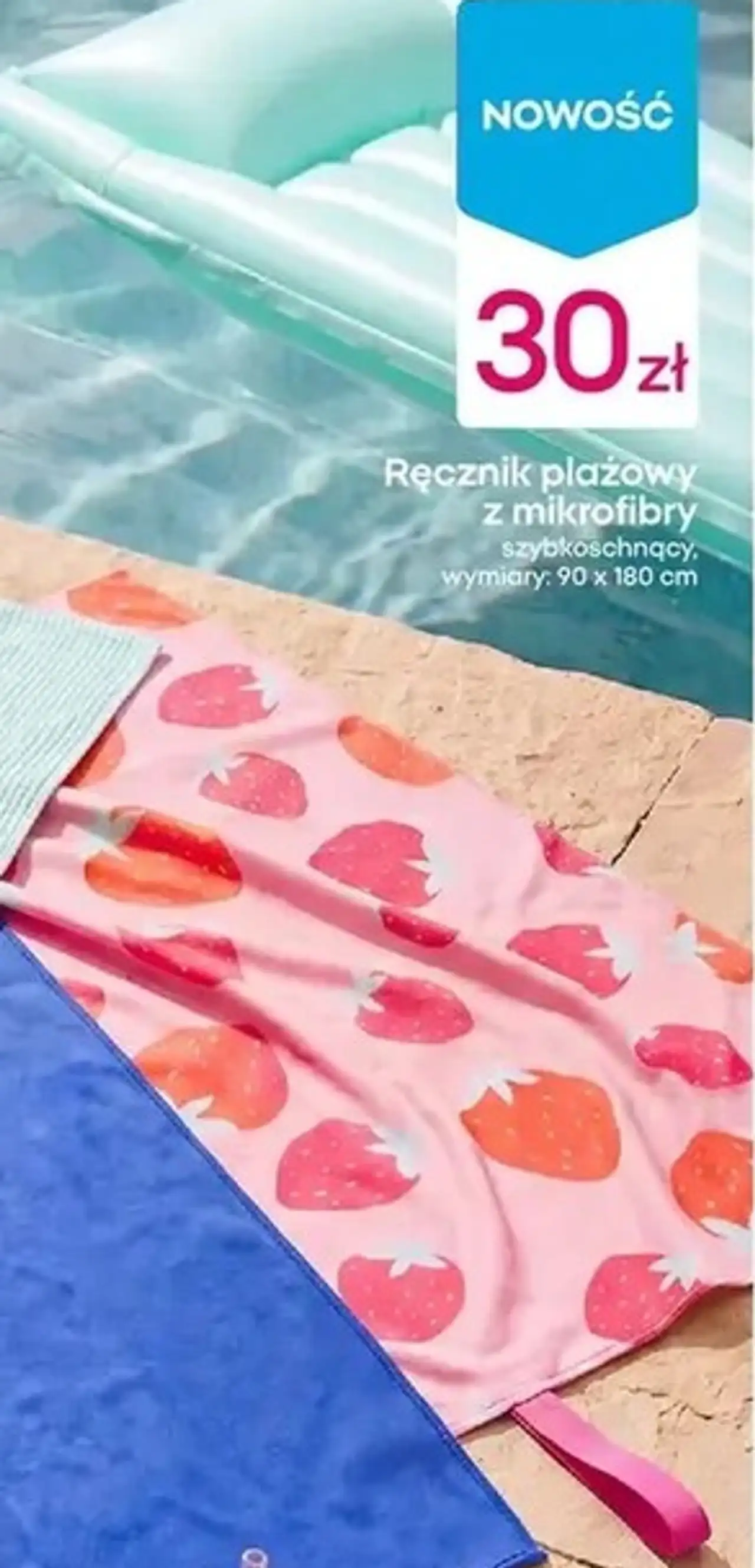 Ręcznik plażowy z mikrofibry szybkoschnący, wymiary: 90 x 180 cm