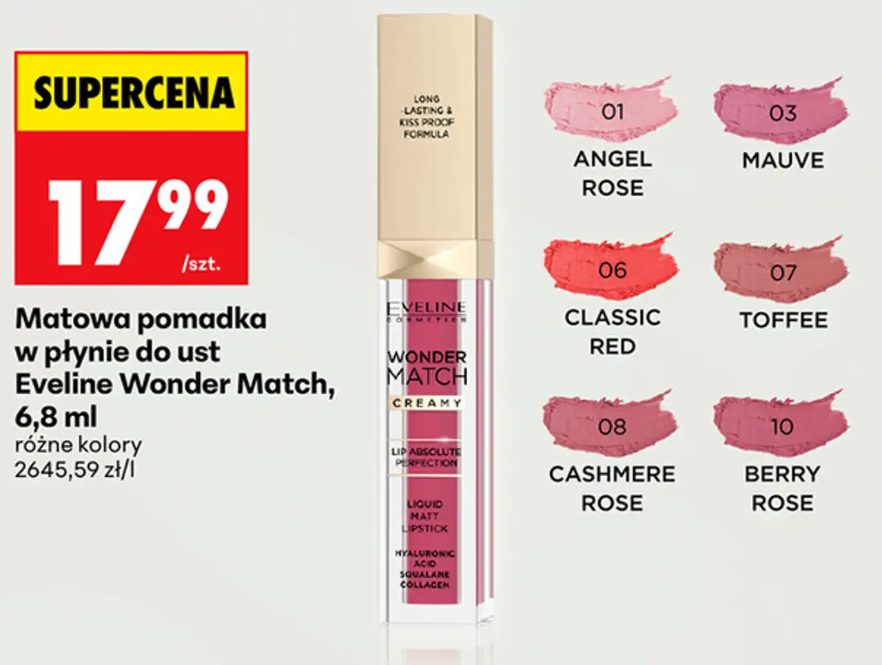 Matowa pomadka w płynie do ust Eveline Wonder Match, 6,8 ml